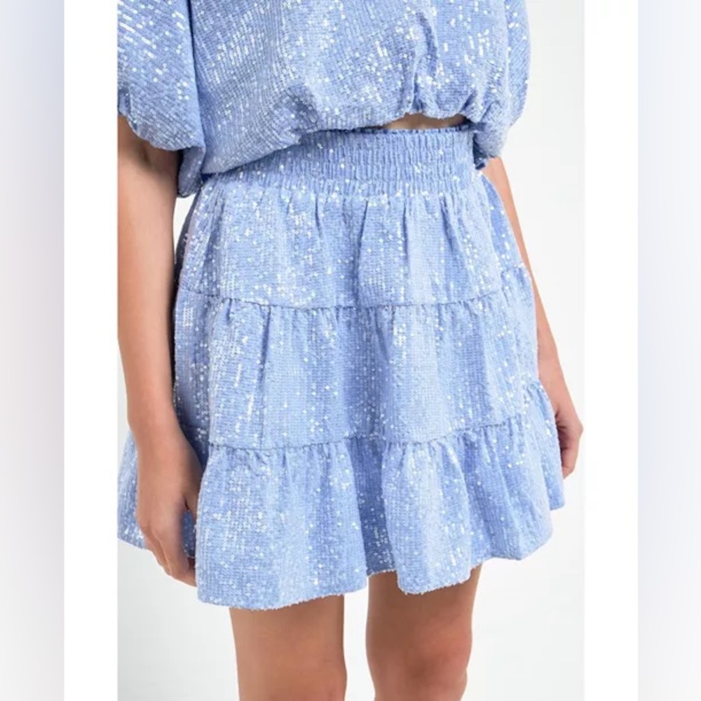 Sequin Mini Skirt in Powder Blue